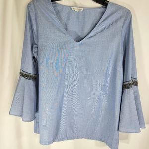 Jane and Delancey Denim Blue V Neck Bell Sleeve BOHO Top Size Medium